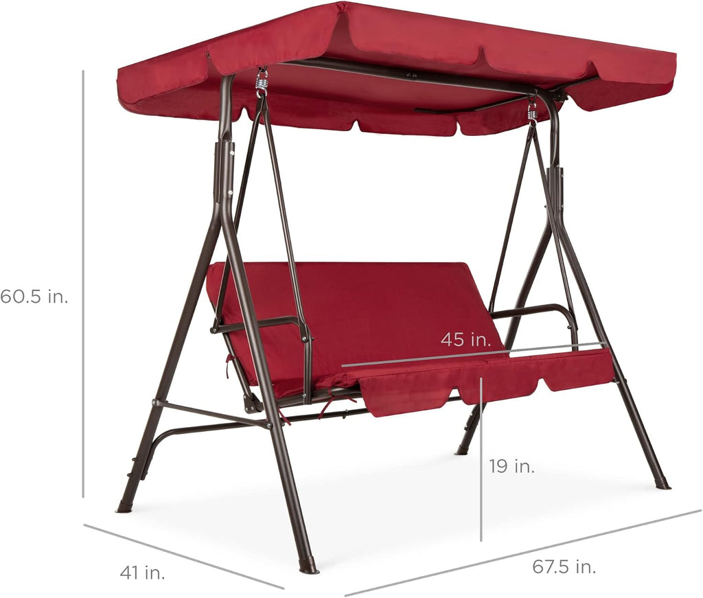 2-Person Outdoor Patio Swing Chair, Hanging Glider Porch Bench for Garden, Poolside, Backyard w/Convertible Canopy