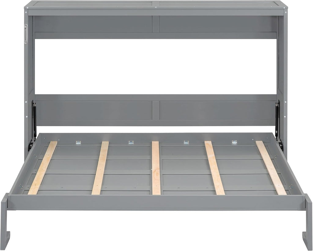 Full Murphy Bed with Storage Shelf, Wood Murphy Bed Cabinet for Home Office Studio, Can Be Folded into a Cabinet, No
