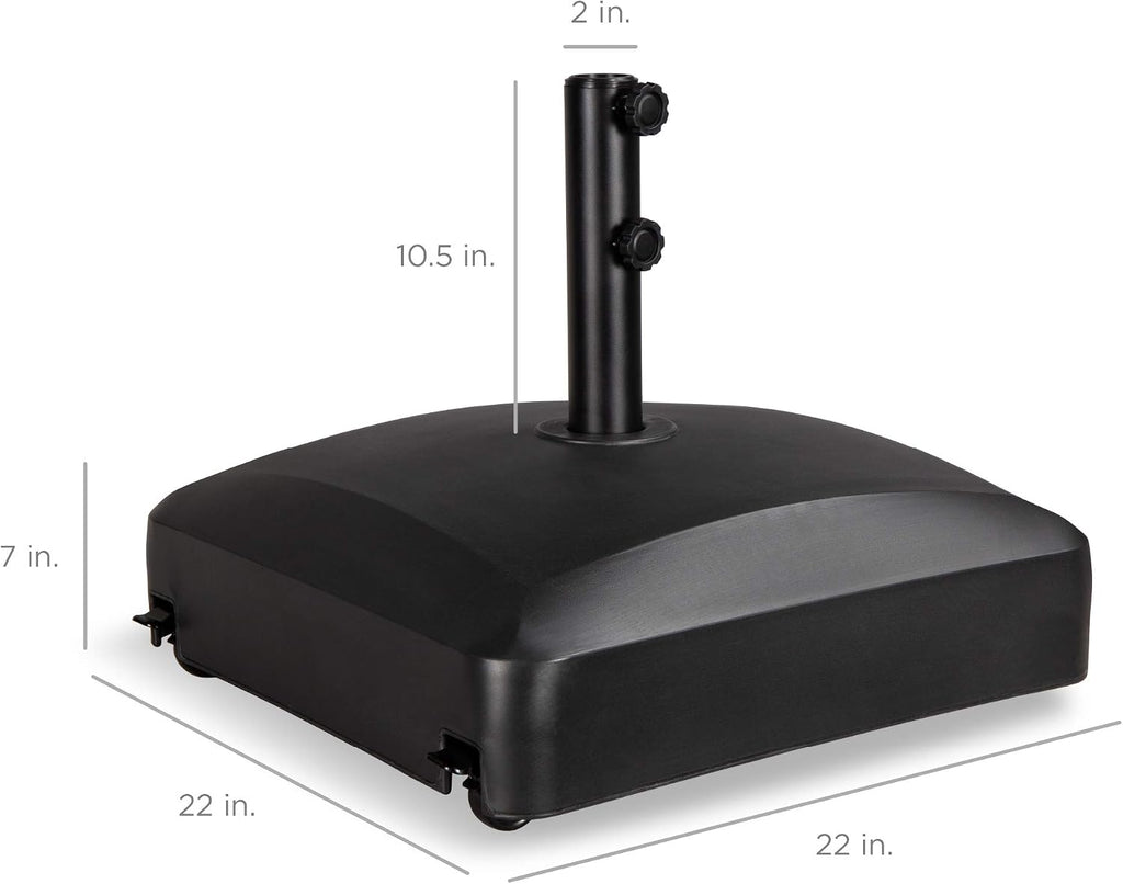 123lb Capacity Fillable Mobile Umbrella Base Heavy Duty Market Stand w/ 4 Wheels, 2 Locks, 2 Knobs - Black
