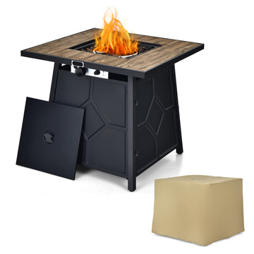 28 Inches Propane Fire Pit Table, 40, 000 BTU Square Fire Table with Lid, Lava Stone, Waterproof Cover and Instant