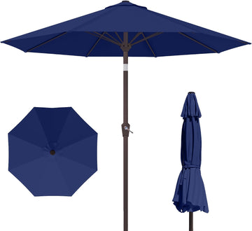 10FT Outdoor Patio Umbrella, Round Market Table Umbrella with Push‑Button Tilt and Crank Lift, 8 Sturdy Metal Ribs