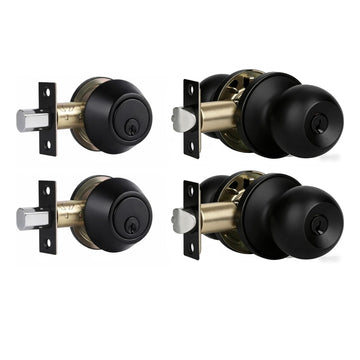 Front Door Lock Set, Exterior Door Lock Set with Deadbolt, Matte Black 2PCS