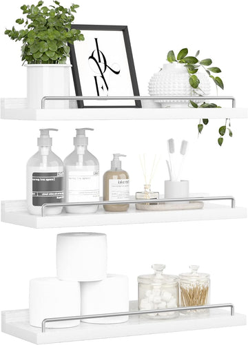 Floating Shelves for Wall Decor, White and Grey Shelves , Picture Frames, Plants, Kitchen (Set of 3)