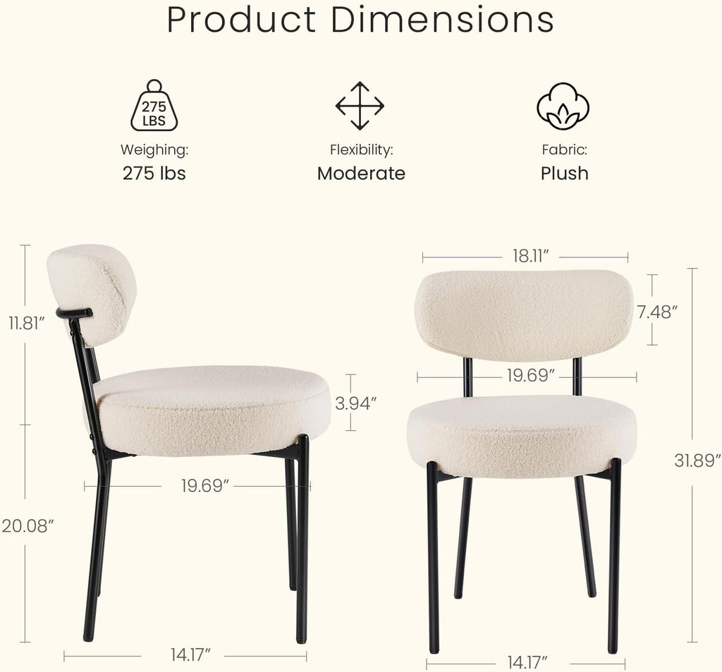 Dining Chairs Set of 4, Mid Century Modern Chair Round Upholstered Curved Backrest, Kitchen Vanity Living Room Chairs