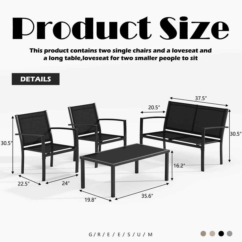4 Pieces Patio Furniture Set, Outdoor Conversation Sets for Patio, Lawn, Garden