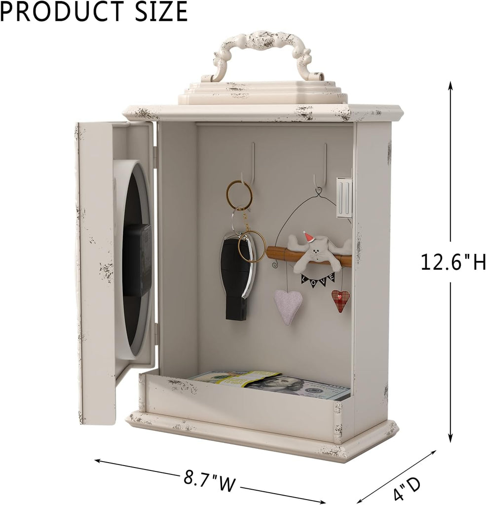 Vintage Mantel Clock with Hidden Safe, Antique White Style Fireplace Clocks