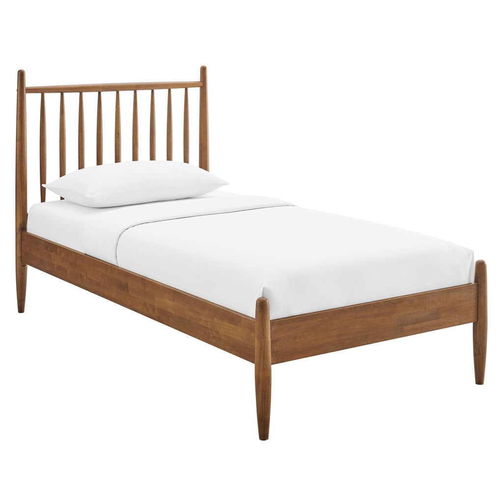 Zane Twin Size Spindle Bed in Walnut - Solid Wood Platform Bed Frame with Headboard, No Box Spring Needed