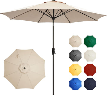 9FT Large Outdoor Patio Umbrella Market Table Umbrella-UV Resistant, Easy Push Button Tilt and Crank - Beige