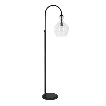 Arc Floor Lamp with Glass Shade in Blackened Bronze/Seeded, Floor Lamp