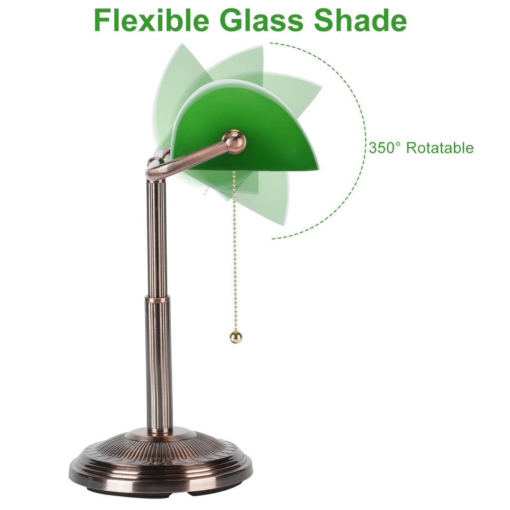 Bankers Desk Lamp, Pull Chain Switch (Copper+Green)