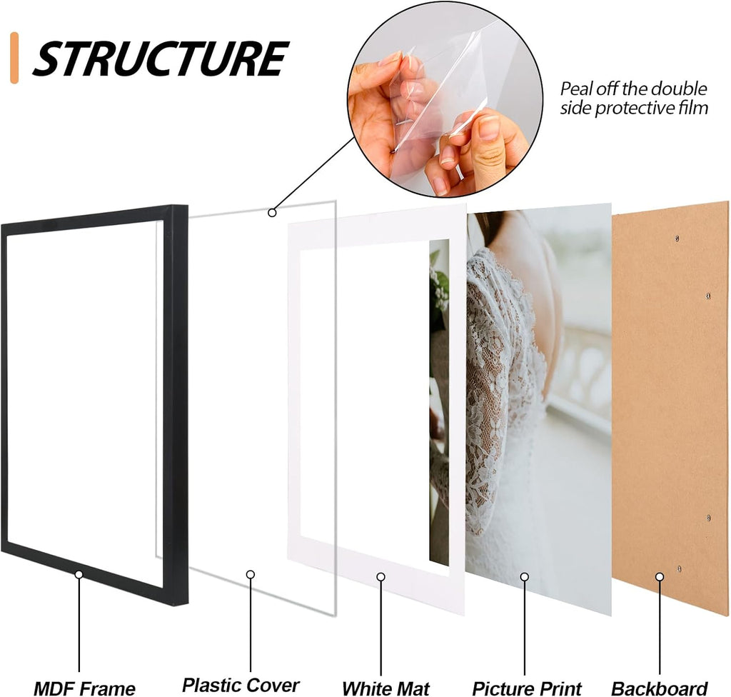 Picture Frames Set, 15 Pack, MDF, Brown Black, 8x10, 5x7, 4x6 | Wall or Tabletop Decor, High-definition Plexiglas