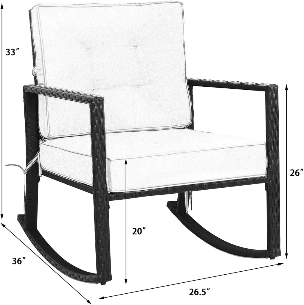 Wicker Rocking Chair, Outdoor Patio Glider Chair with Heavy-Duty Frame, Thick Cushion, Rattan Rocking Chair for