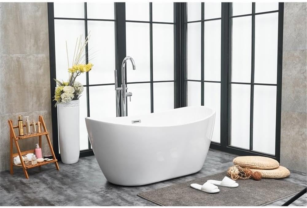 Indoor Modern 54 inch soaking double slipper bathtub in glossy white