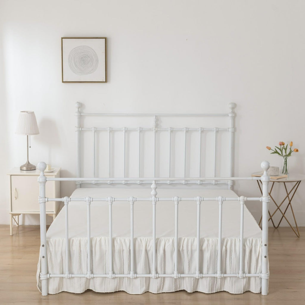 Bed Skirt - Ruffled Bed Skirt - with Split Corners - Ivory