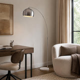 Arquer 68.1" Arc Floor Lamps, Home Offices, Dining Rooms, Bedrooms with Faux White Marble Base and Nickel Bell Shade