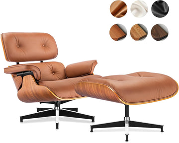 Modern Reading Chair and Ottoman — Brown Leather