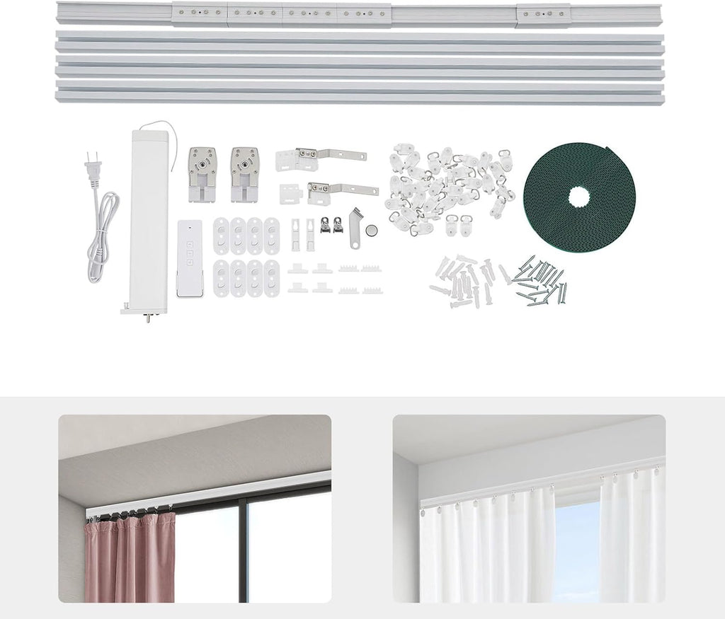 Electric Curtain Track with Remote Control, Smart Curtain System Controlled Via Smartphone App, Compatible with Alexa