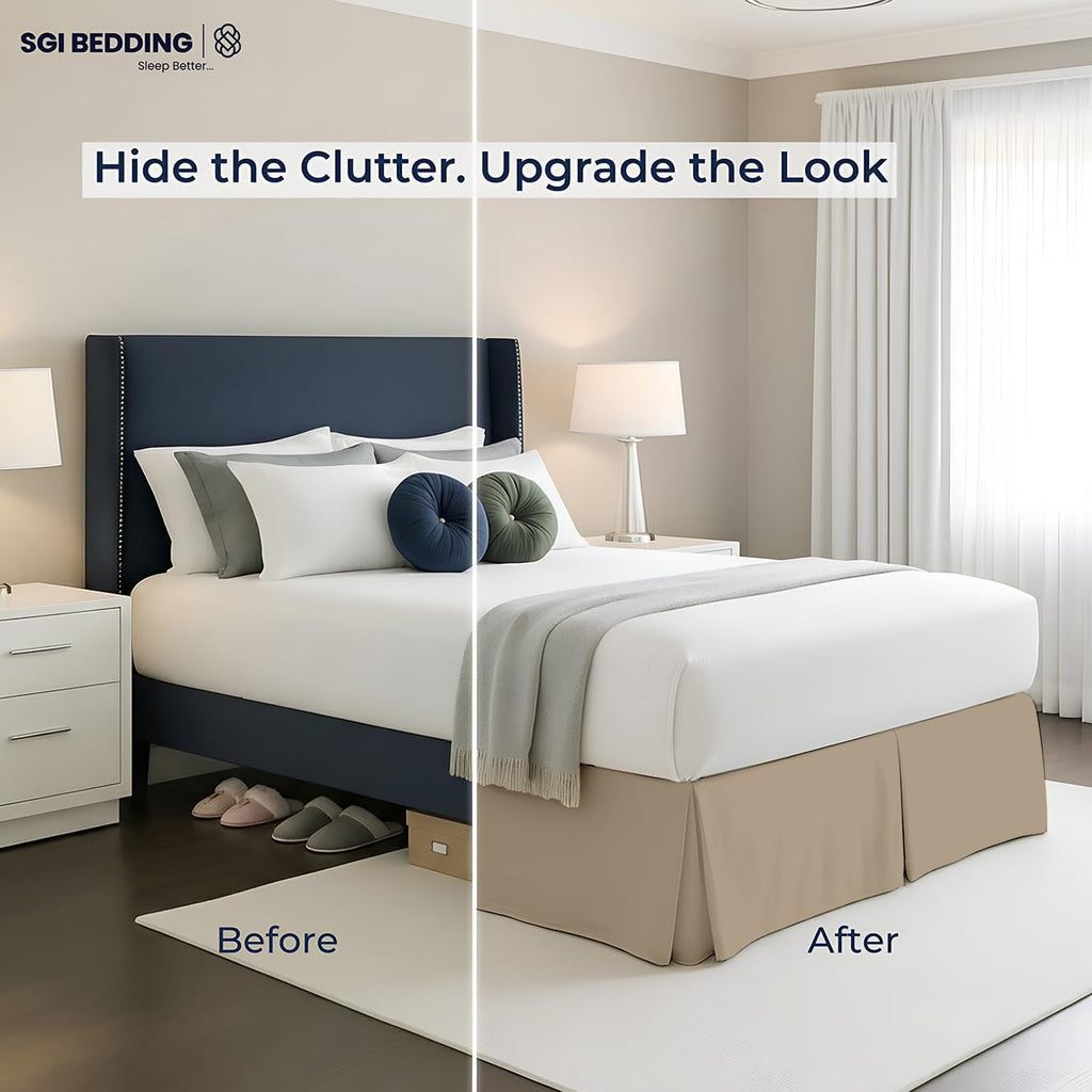 16 inch Drop Bed Skirt Full Size Platform Style with Secure Fit, Classic Tailored Look, Elegant Pleated Style Dust