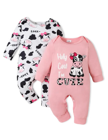 Baby Girl Clothes Onesies Fall Winter Old Outfits Infant Bodysuit Letter Cow Girls Leopard Print