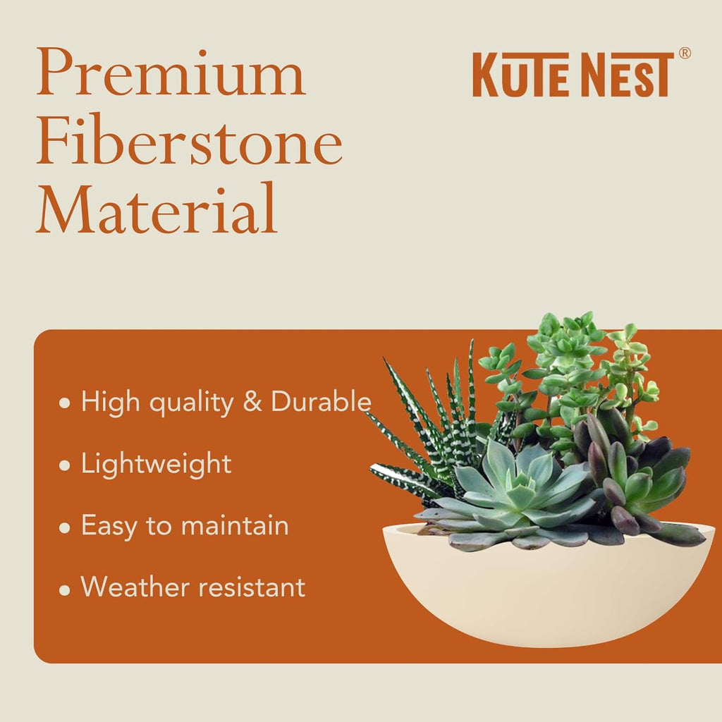6.9" H x 19.7" D Premium Rondo Fiberstone Planter - Kilim Beige | 17.9" Pot Opening, Included 2 Extra Coco Mats