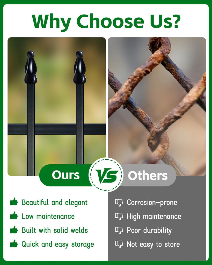 Metal Garden Fence 42" H x 30" W (5 Pack), No Digging Thicken Decorative Garden Border Fence, Rustproof Black Garden