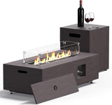 Fire Pit Table 50,000 BTU 42 Inch Rectangular Propane Fire Pit Outdoor with Wind Guard Glass, Lid, Rocks and Cover Gas Firepit