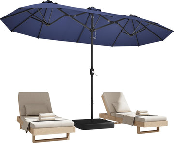15ft Patio Umbrella with Base,Large Outdoor Double-Sided Rectangle Umbrella with Crank Handle, Market Umbrella Pools
