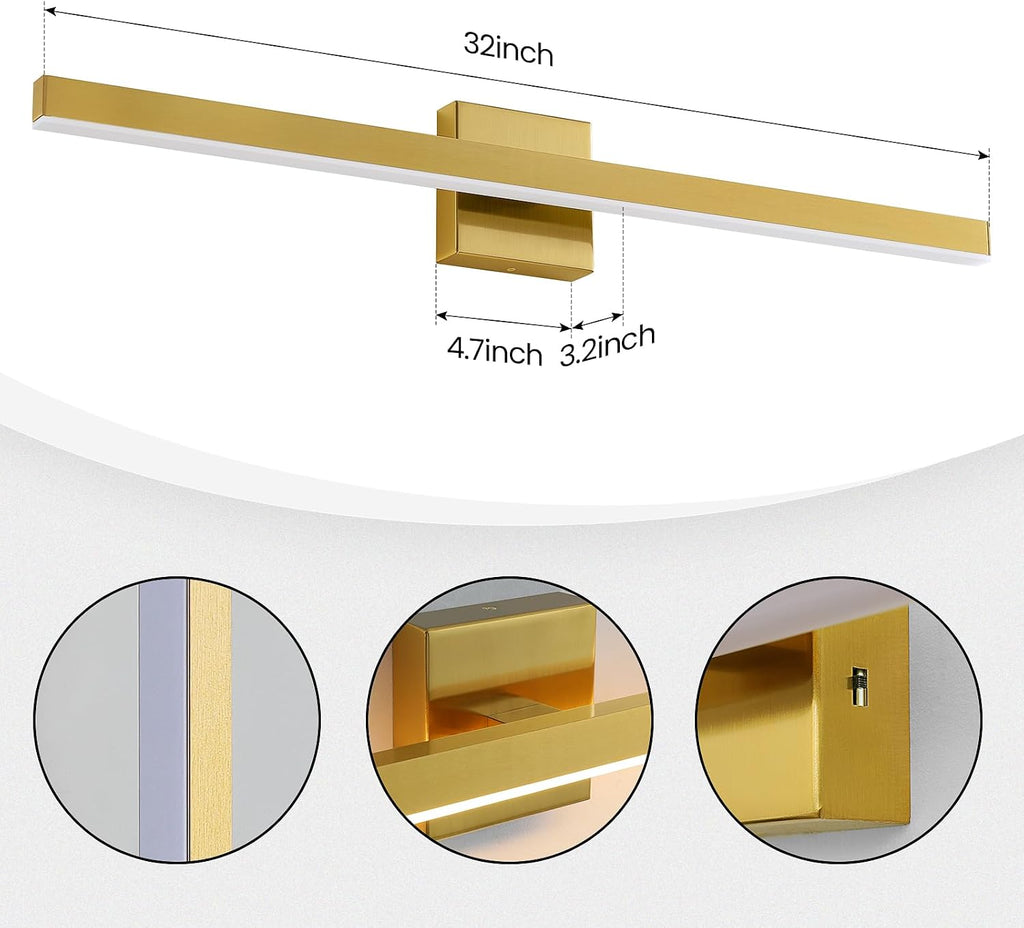 Modern Vanity Light Gold Bathroom Light Fixture Over Mirror 32 inch Vanity Lighting Fixture Dimmable 5CCT LED Bar