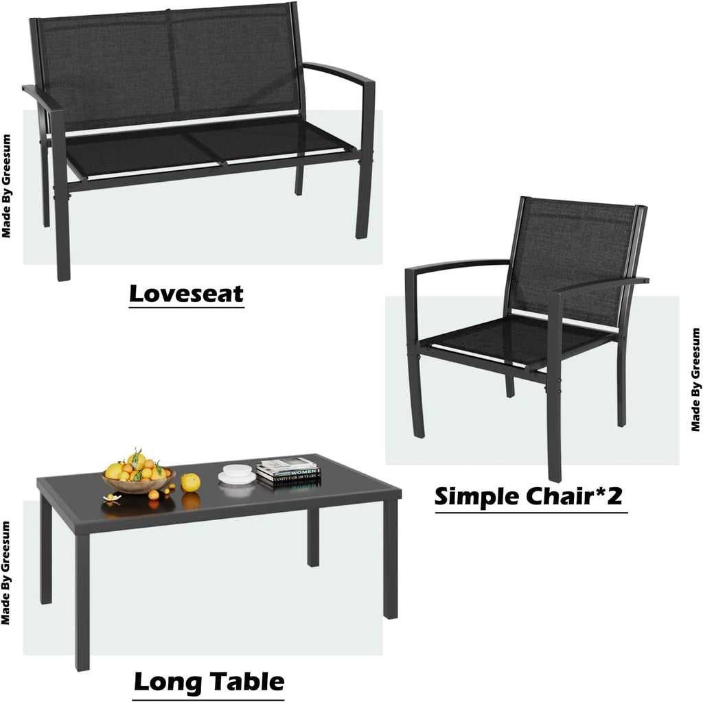 4 Pieces Patio Furniture Set, Outdoor Conversation Sets for Patio, Lawn, Garden