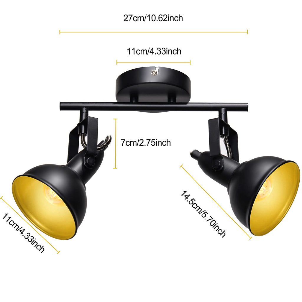 Industrial Track Lighting Ceiling, Black Gold Spotlight, E12