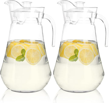 2 Pack Plastic Pitcher, 68Oz Clear Iced Water Jug with Lid and Handle, Heat Resistant BPA-Free Tea Pitcher for Lemonade, Juice, Milk, Cold or Hot Beverage