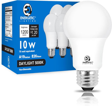 A19 Light Bulbs 75 watt Equivalent, Daylight 5000K, 1200LM Super Bright, Non-Dimmable A19 10W LED Light Bulbs, E26 - Set of 8