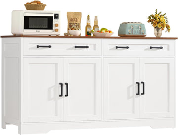 Buffet Cabinet with Storage and Drawers, 55" Large Sideboard Buffet Cabinet with Adjustable Shelves and Doors
