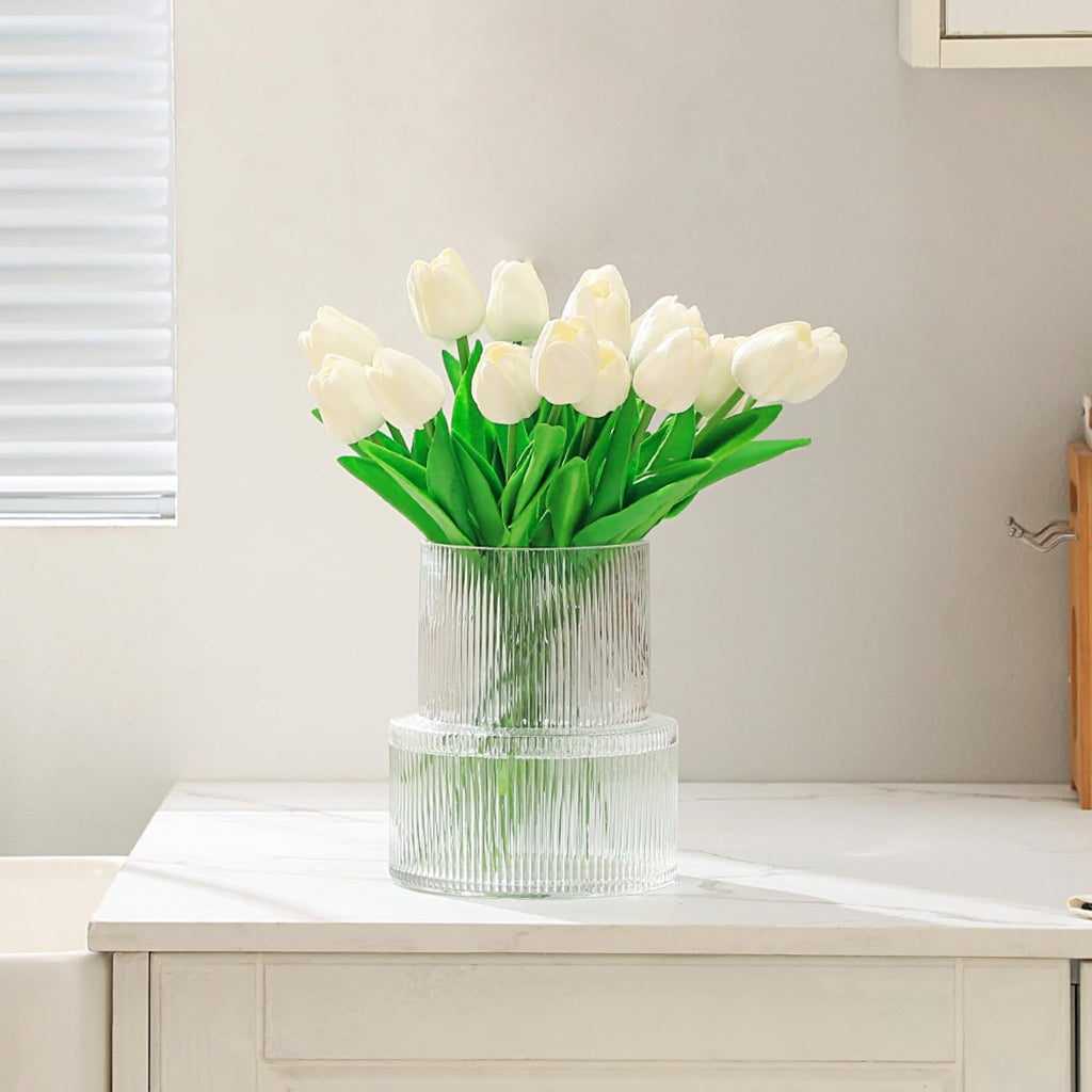 Ribbed Glass Vase, Flower Vase, Fluted Clear Vases
