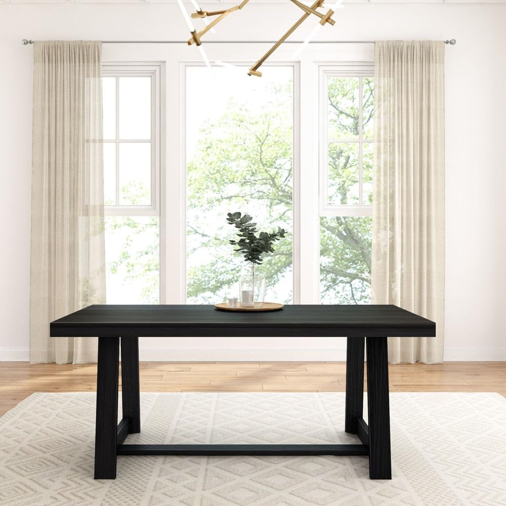 72 Inch Farmhouse Dining Table, Solid Wood Rustic Kitchen Table, Large Wooden Rectangular Dinner Table for Dining
