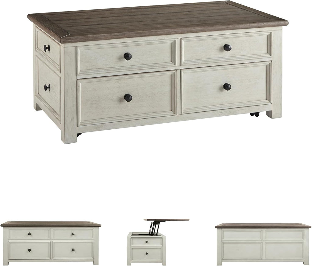 Bolanburg Lift-Top Coffee Table with Storage Two-Tone Rustic Farmhouse Cocktail Table - Brown/White