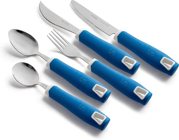 Adaptive Utensils 5-Piece Set Non-Weighted, Non-Slip Handles for Hand Tremors, Arthritis, Parkinson's or Elderly Use