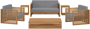Carlsbad 6-Piece Teak Wood Outdoor Patio Set in Natural/Gray