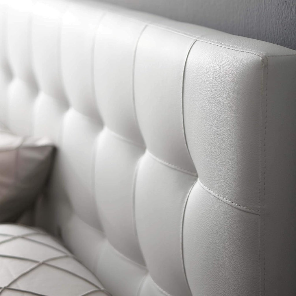 Lily Tufted Faux Leather Upholstered King Headboard in White