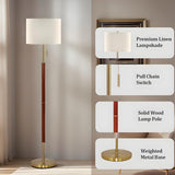 62" Walnut Gold Floor Lamp, 1200LM 3-Way Dimmable Mid Century Modern Floor Lamp Office