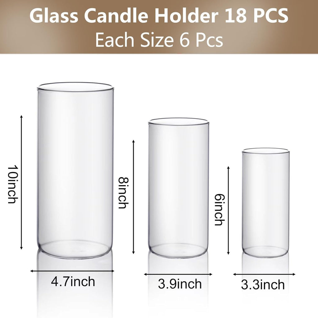 Hurricand Candle Holder 18 PCS, Glass Pillar Candle Holder, Clear Glass Cylinder Candleholder Glass Cylinder Vase for
