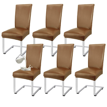 PU Leather Dining Chair Covers Removable 100% Waterproof Chair Covers for Dining Chairs Set of 6, Stretchy & Soft