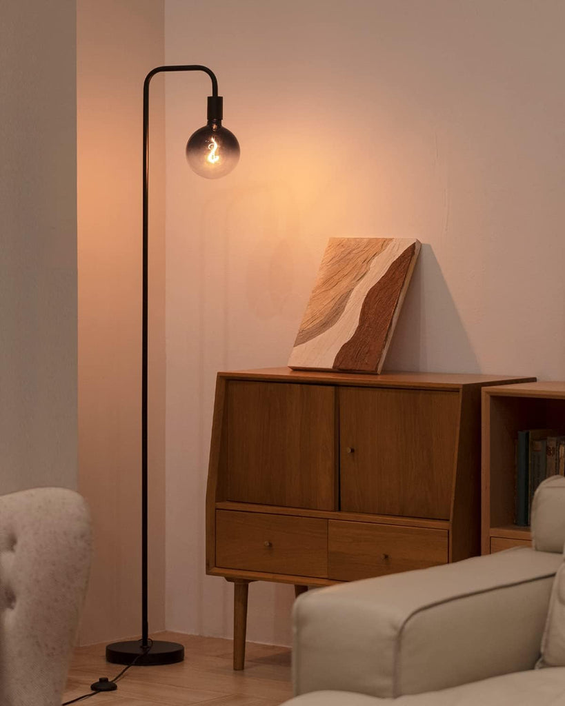 Floor Lamp - Minimalist Industrial Standing Lamp with Modern LED Bulb, Globe Black Clear Glass 6"