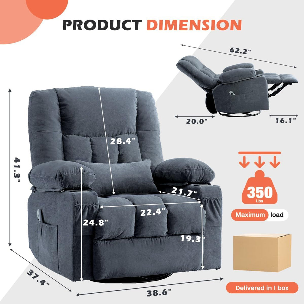 Recliner Chair with Cup Holders Single Seat Manual Oversized Recliner with Ergonomic, Side Pocket for Adult