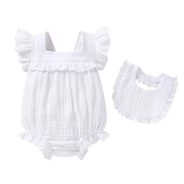 Baby Girl Romper 100% Cotton Ruffle Sleeveless Summer Outfit with Accessory Soft Infant Clothes for Daily Wear