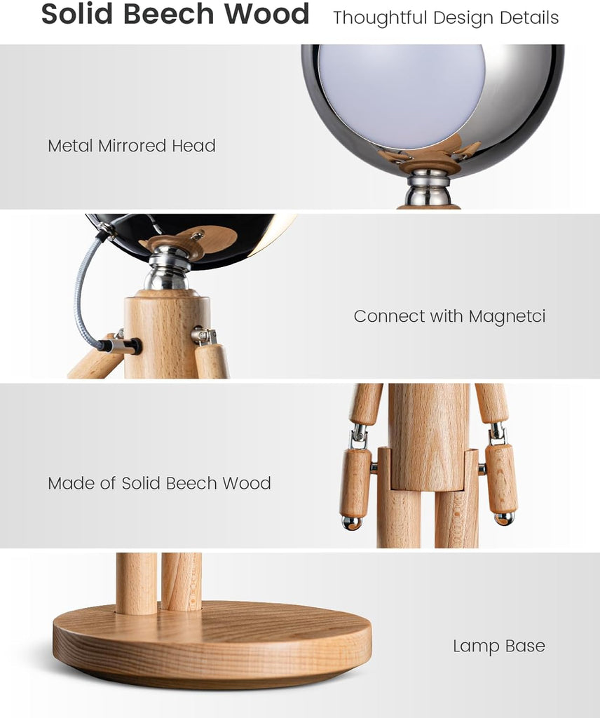Rechargeable Cordless Desk Lamp, Creative Wooden Table Lamp with 3 Color &Stepless Dimming, Adjustable Pause Moon Lamp