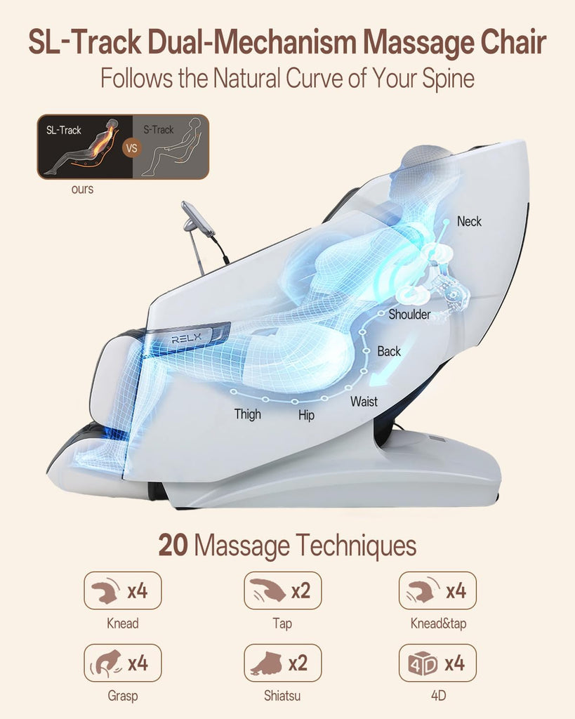 4D Massage Chair Full Body, Zero Gravity Shiatsu, Body Scan, White | 23 Modes Shiatsu Massage Chair Built-in Heat