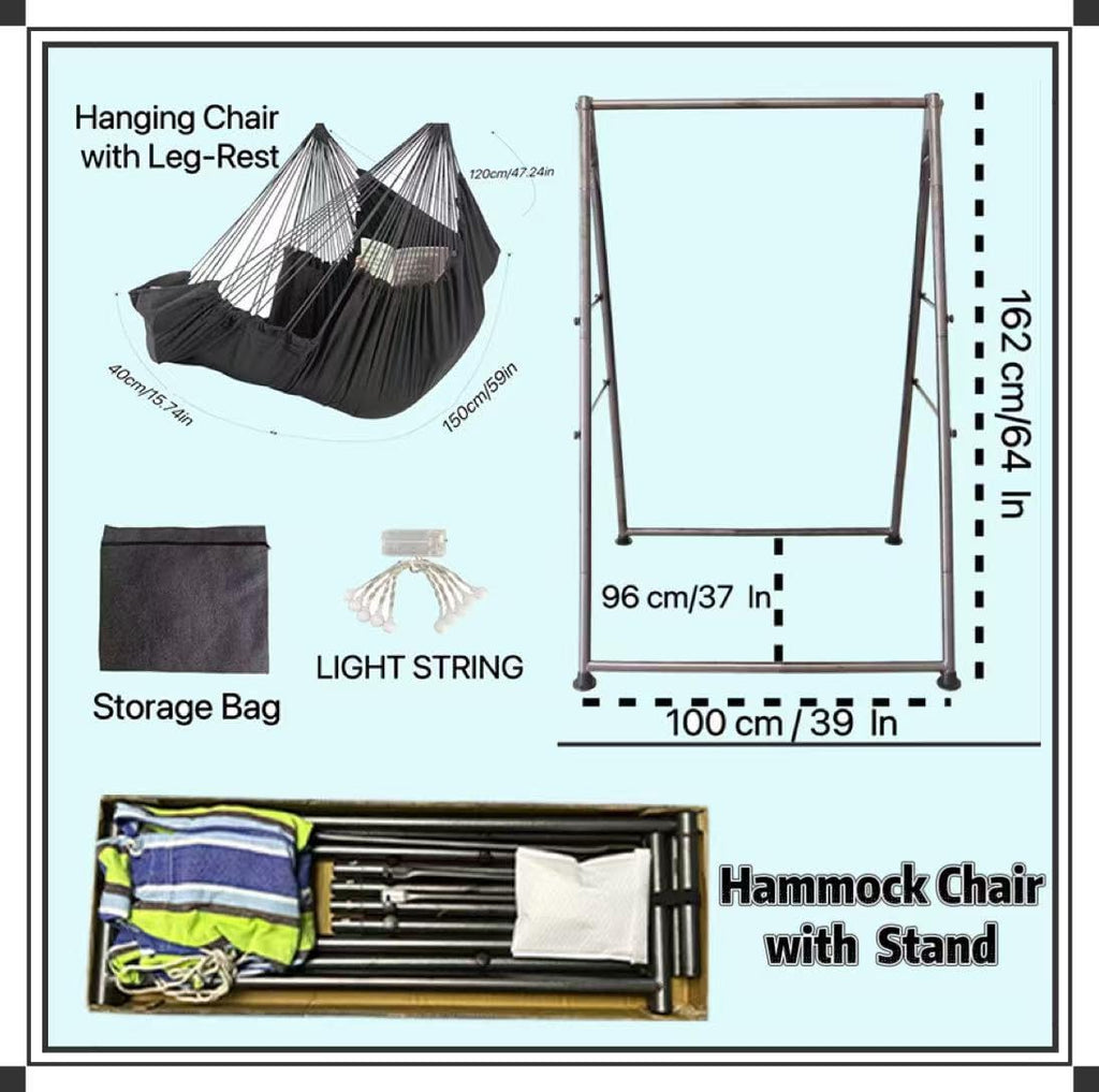 Chair Stand with X-Large Swing Chair with Footrest,Anti-Tip Thickened Weather-Resistant Iron Pipe Swing Frame, 450Lbs