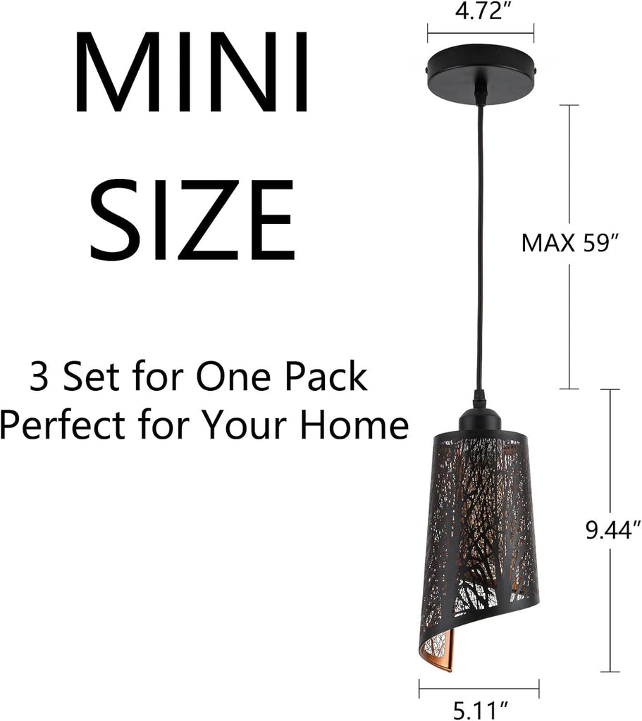 Industrial Black Pendant Light Fixture Vintage Mini Black Pendant Lighting with Gold Finish Rustic Hollow-Carved