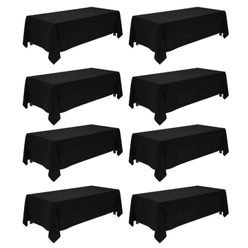 8 Pack 90 x 132 Inch Black Tablecloths for 6 Foot Rectangle Tables